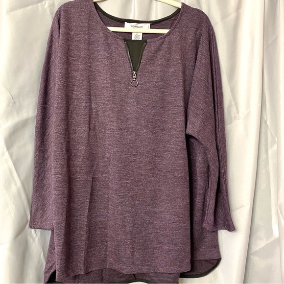 Workshop Republic Clothing Tops - Workshop Republic 2X Plum Zip Front Tunic High Low Hem Stretch Top Plus